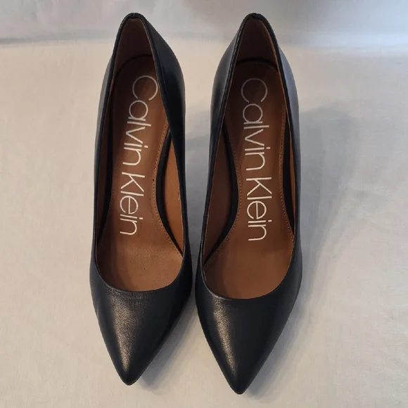 Calvin Klein Women's Black Pointed Toe Leather Heels - Picture 1 of 10